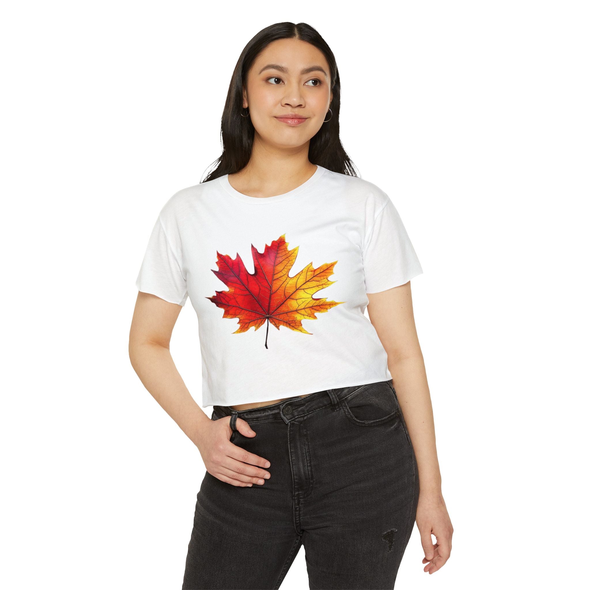 Fall Leaf Festival Crop Top – Boho Autumn Party Tee, Eco-Friendly Fashion