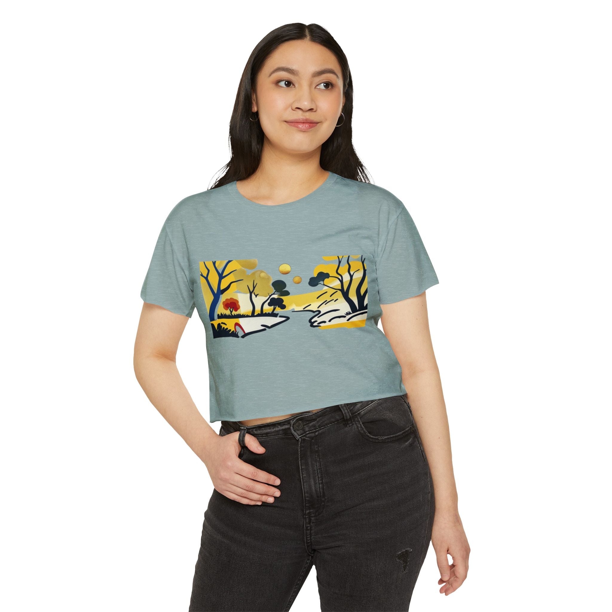 Serenity Flow – Women’s Impressionist Landscape Tee, Casual Chic Top, Gift for Her