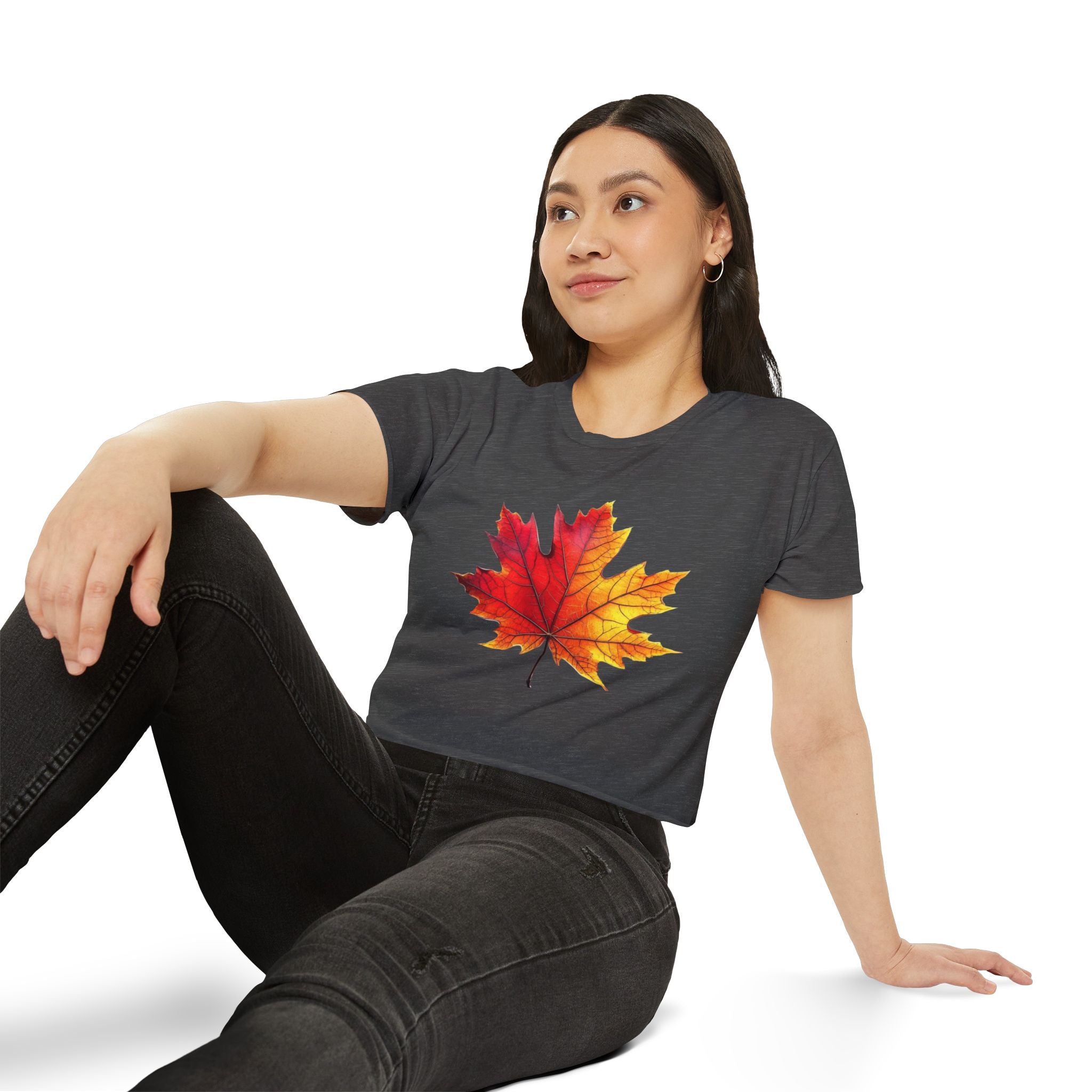 Fall Leaf Festival Crop Top – Boho Autumn Party Tee, Eco-Friendly Fashion