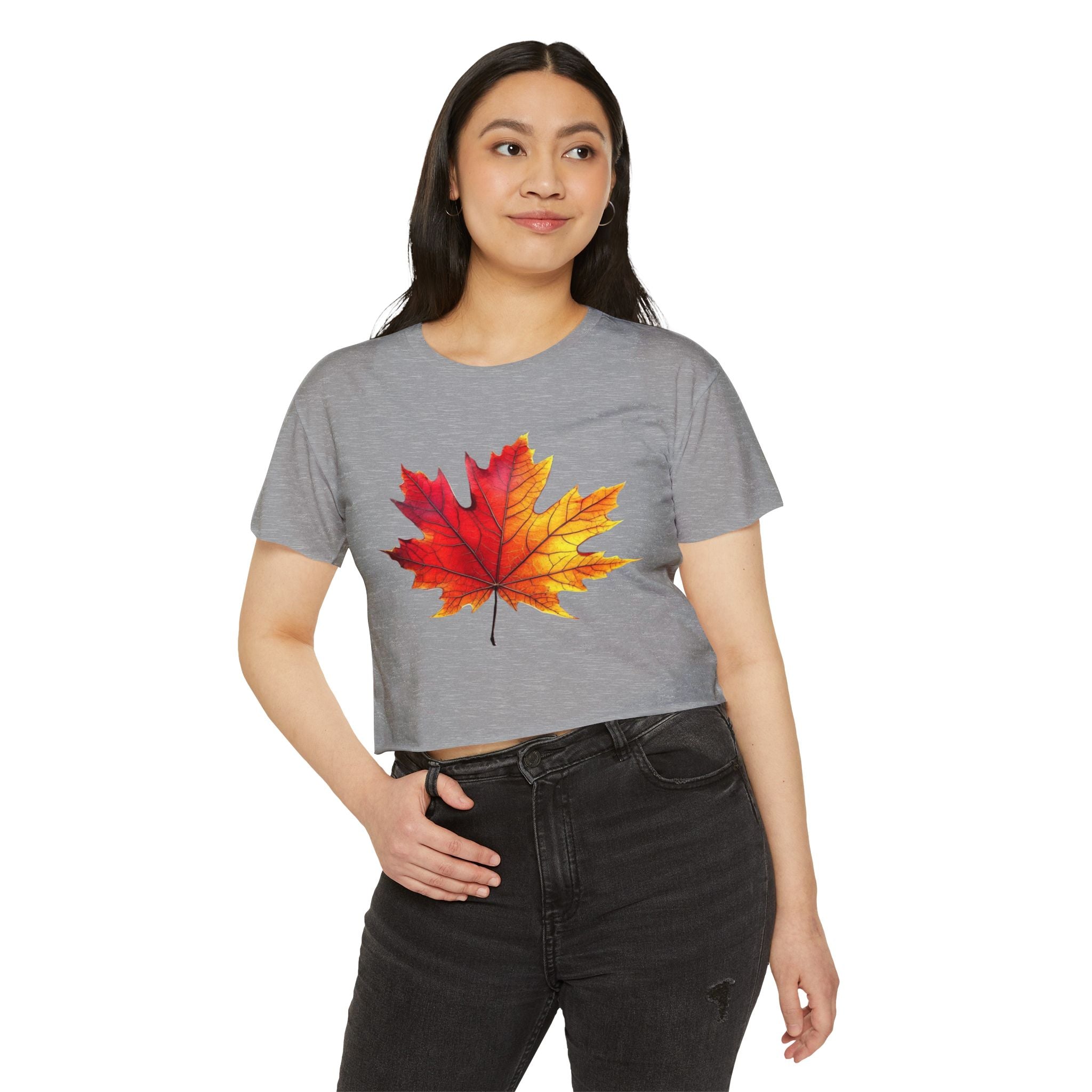 Fall Leaf Festival Crop Top – Boho Autumn Party Tee, Eco-Friendly Fashion