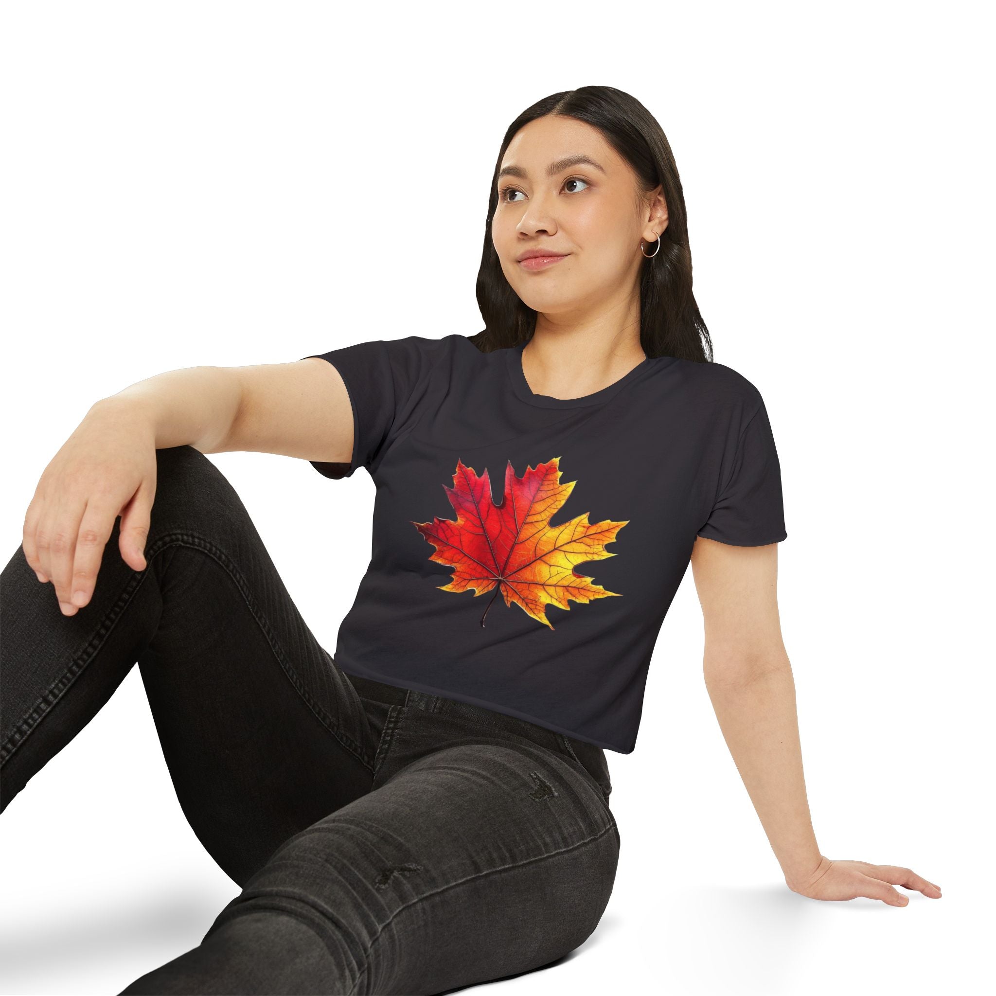 Fall Leaf Festival Crop Top – Boho Autumn Party Tee, Eco-Friendly Fashion