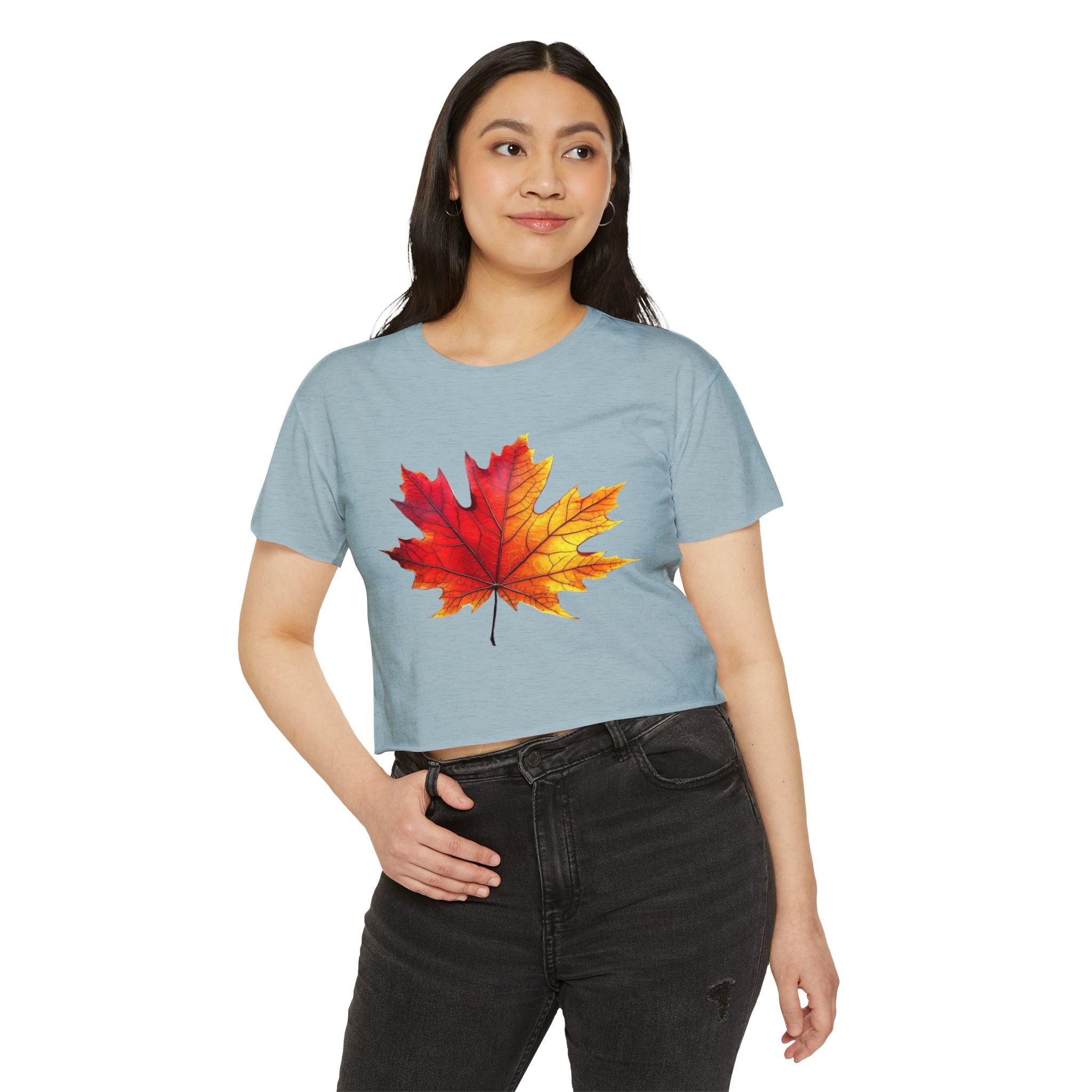 Fall Leaf Festival Crop Top – Boho Autumn Party Tee, Eco-Friendly Fashion