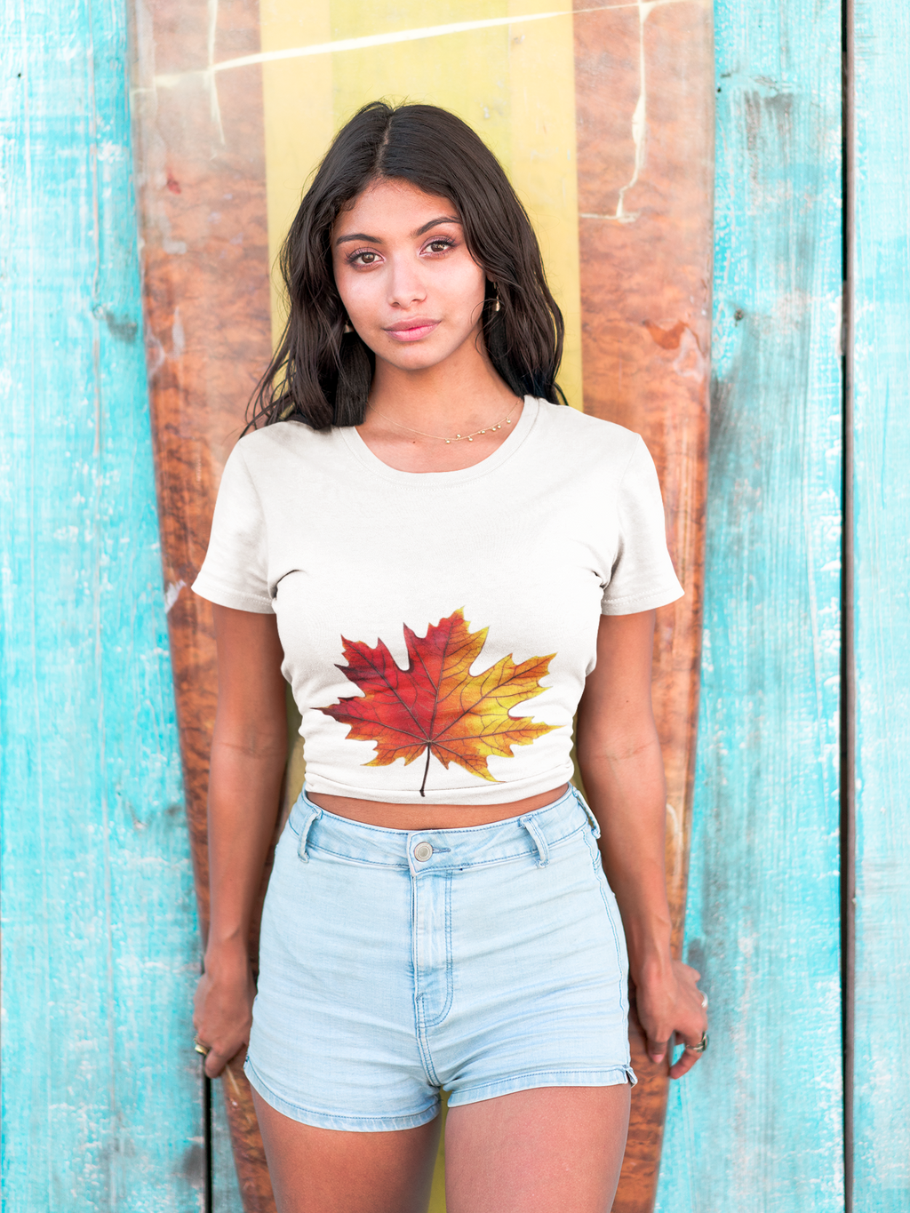Fall Leaf Festival Crop Top – Boho Autumn Party Tee, Eco-Friendly Fashion