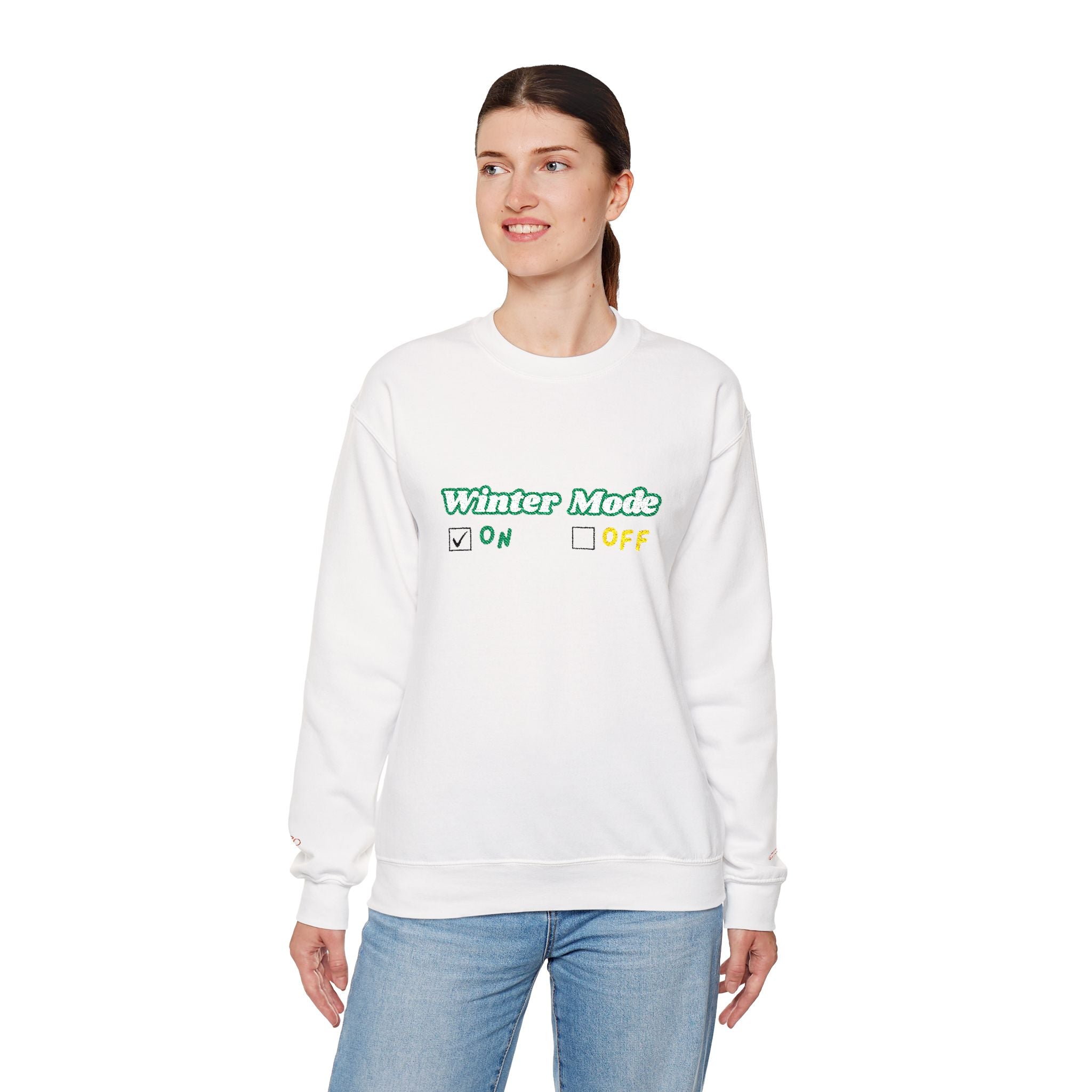 Winter Mode On/Off’ Embroidered Sweatshirt – Cozy Unisex Crewneck, Perfect for Winter & Holidays