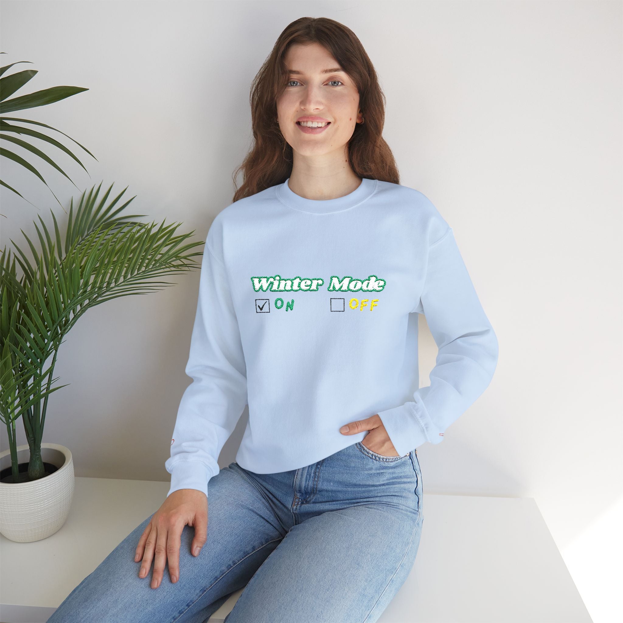 Winter Mode On/Off’ Embroidered Sweatshirt – Cozy Unisex Crewneck, Perfect for Winter & Holidays
