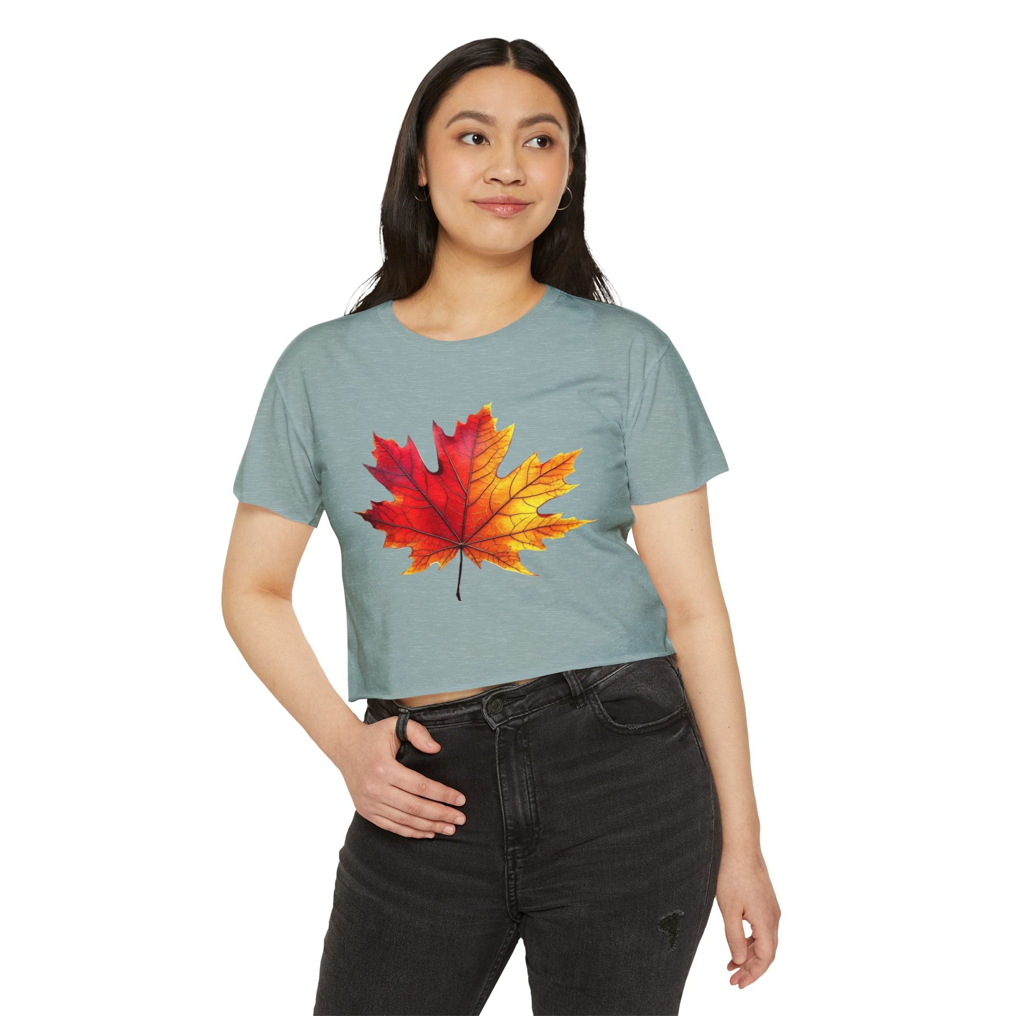 Fall Leaf Festival Crop Top – Boho Autumn Party Tee, Eco-Friendly Fashion