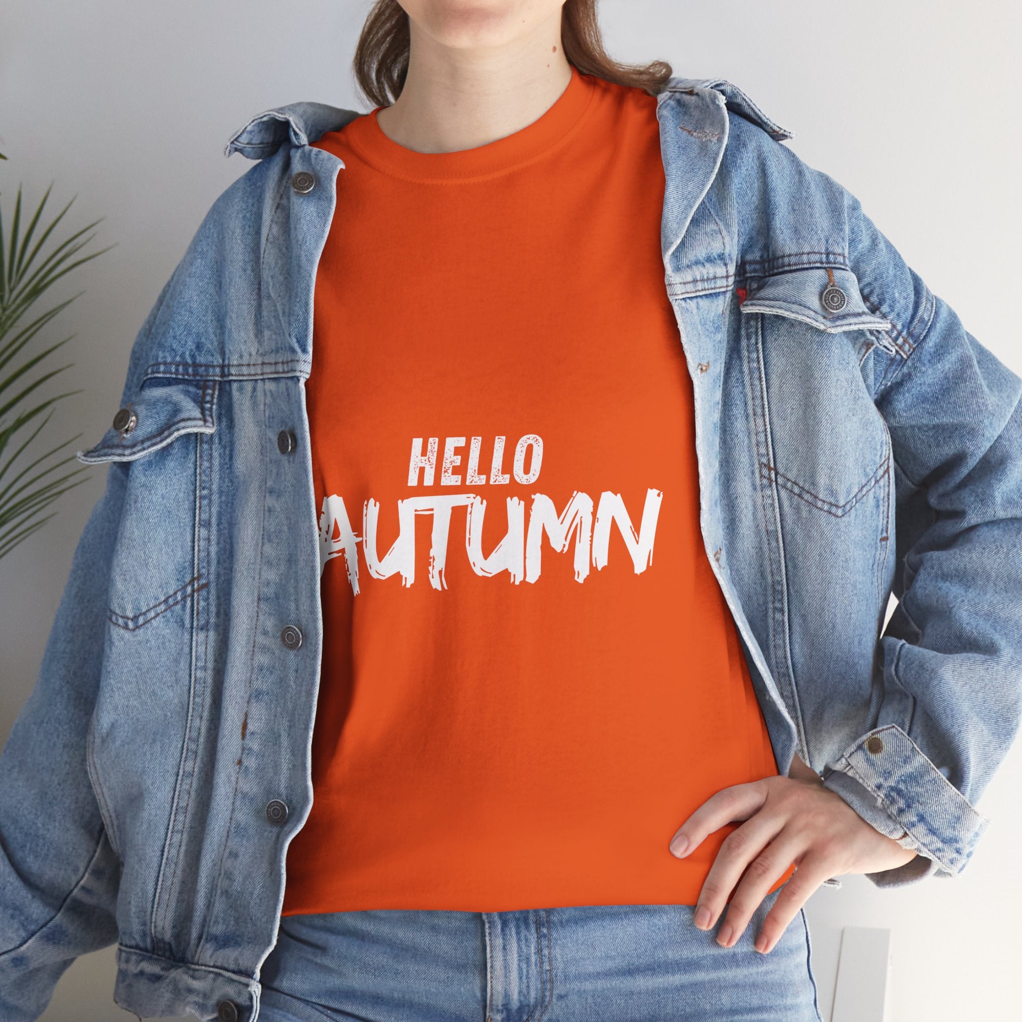 Hello Fall Unisex Heavy Cotton Tee, Autumn Shirt, Seasonal T-Shirt, Fall Fashion, Cozy Wear, Gifts for Her/Him, Unisex Tee