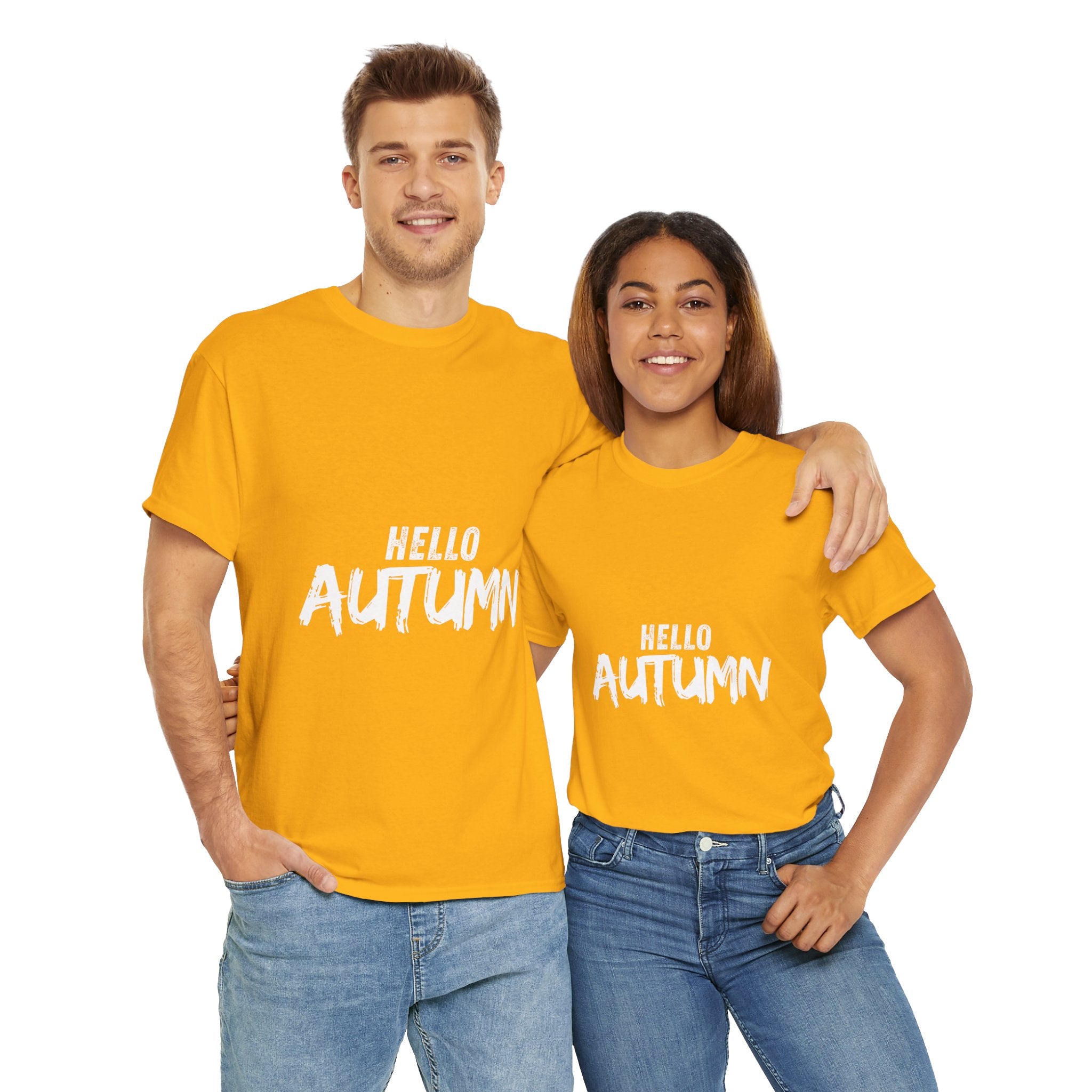Hello Fall Unisex Heavy Cotton Tee, Autumn Shirt, Seasonal T-Shirt, Fall Fashion, Cozy Wear, Gifts for Her/Him, Unisex Tee