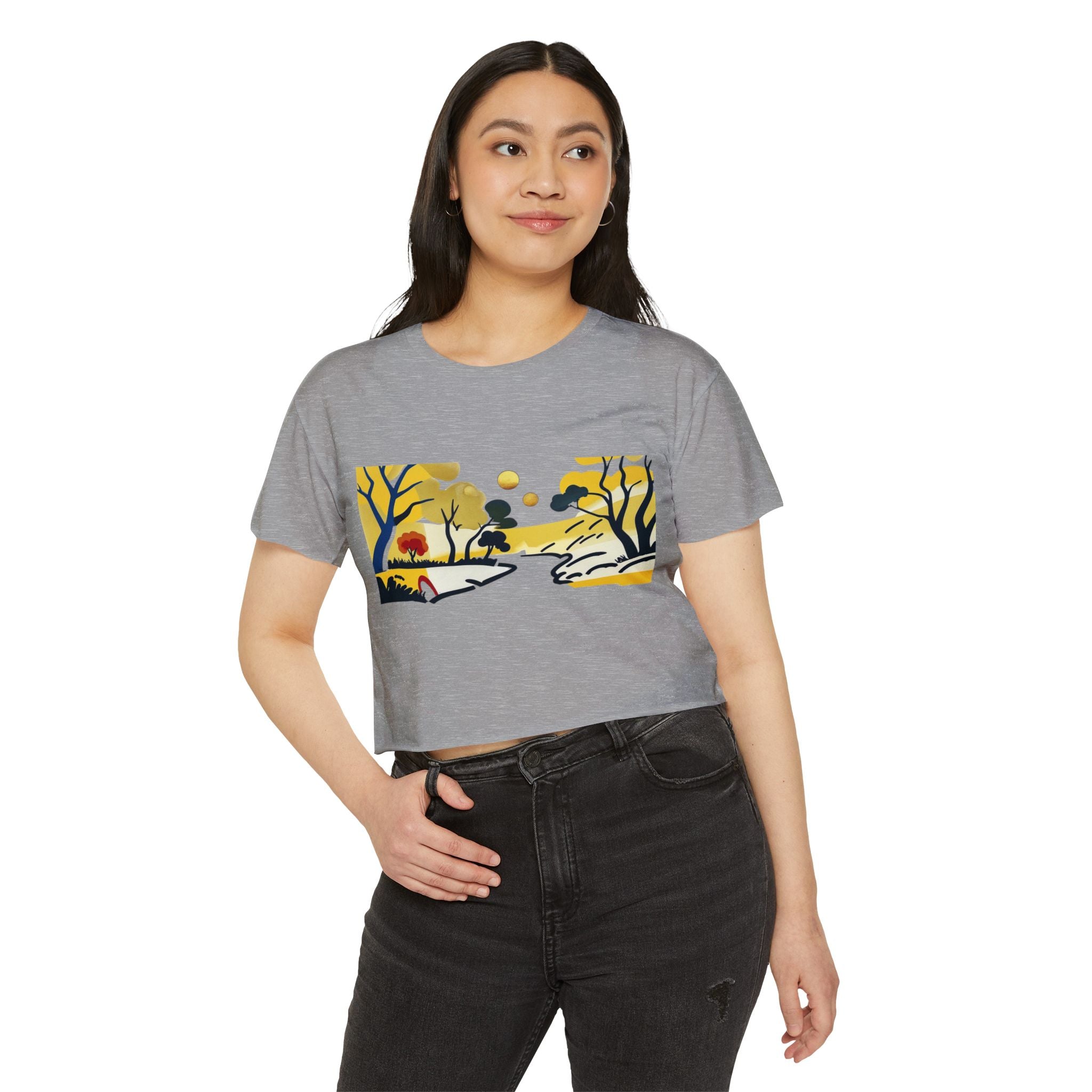 Serenity Flow – Women’s Impressionist Landscape Tee, Casual Chic Top, Gift for Her