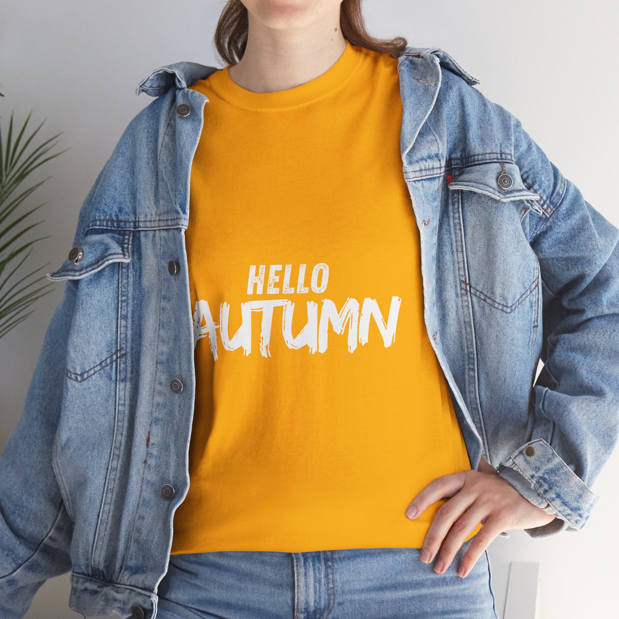 Hello Fall Unisex Heavy Cotton Tee, Autumn Shirt, Seasonal T-Shirt, Fall Fashion, Cozy Wear, Gifts for Her/Him, Unisex Tee