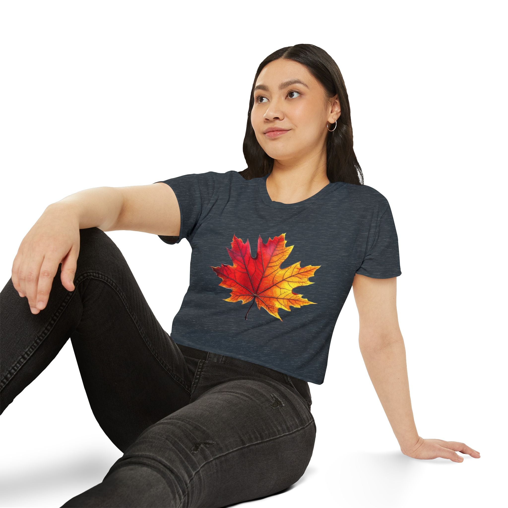 Fall Leaf Festival Crop Top – Boho Autumn Party Tee, Eco-Friendly Fashion