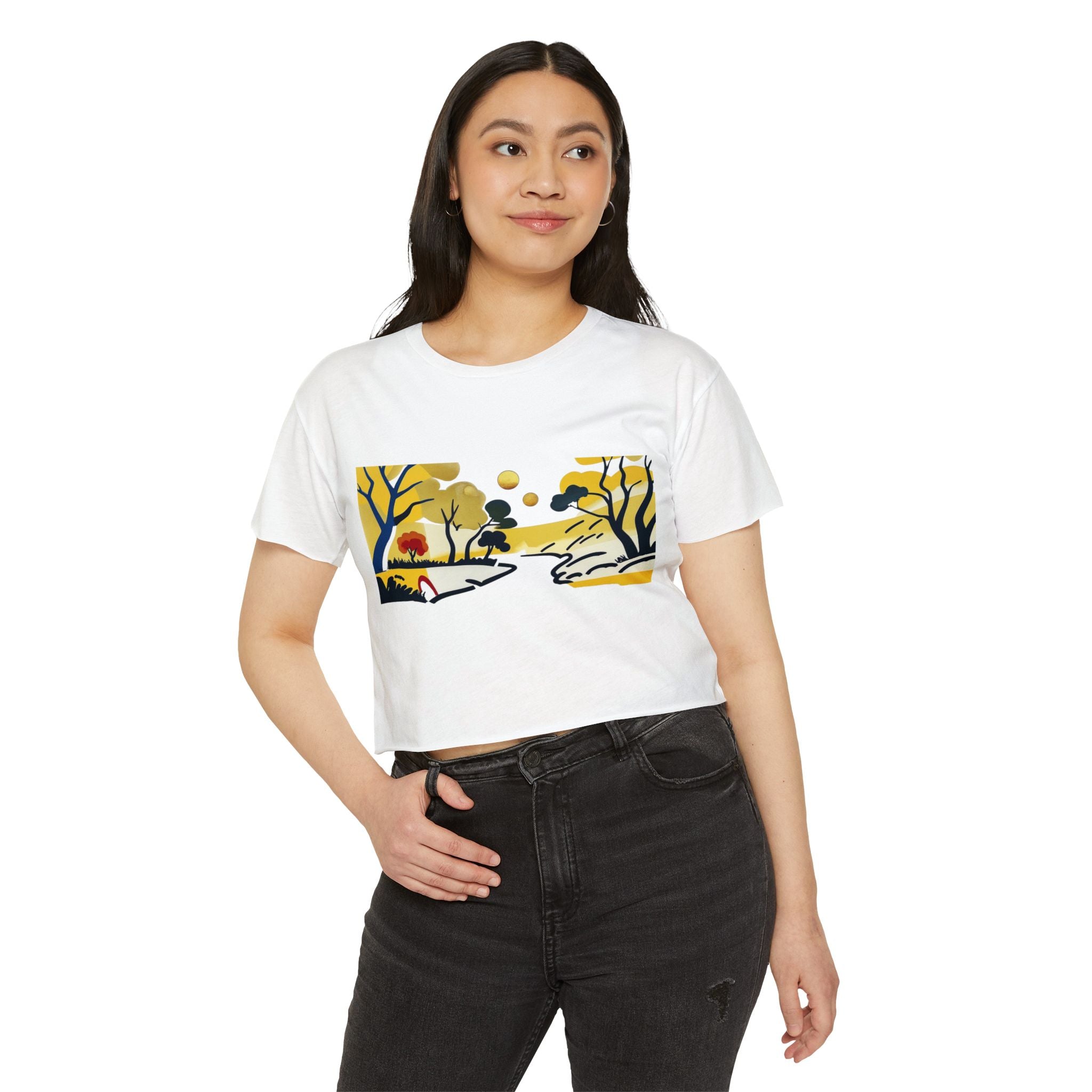 Serenity Flow – Women’s Impressionist Landscape Tee, Casual Chic Top, Gift for Her