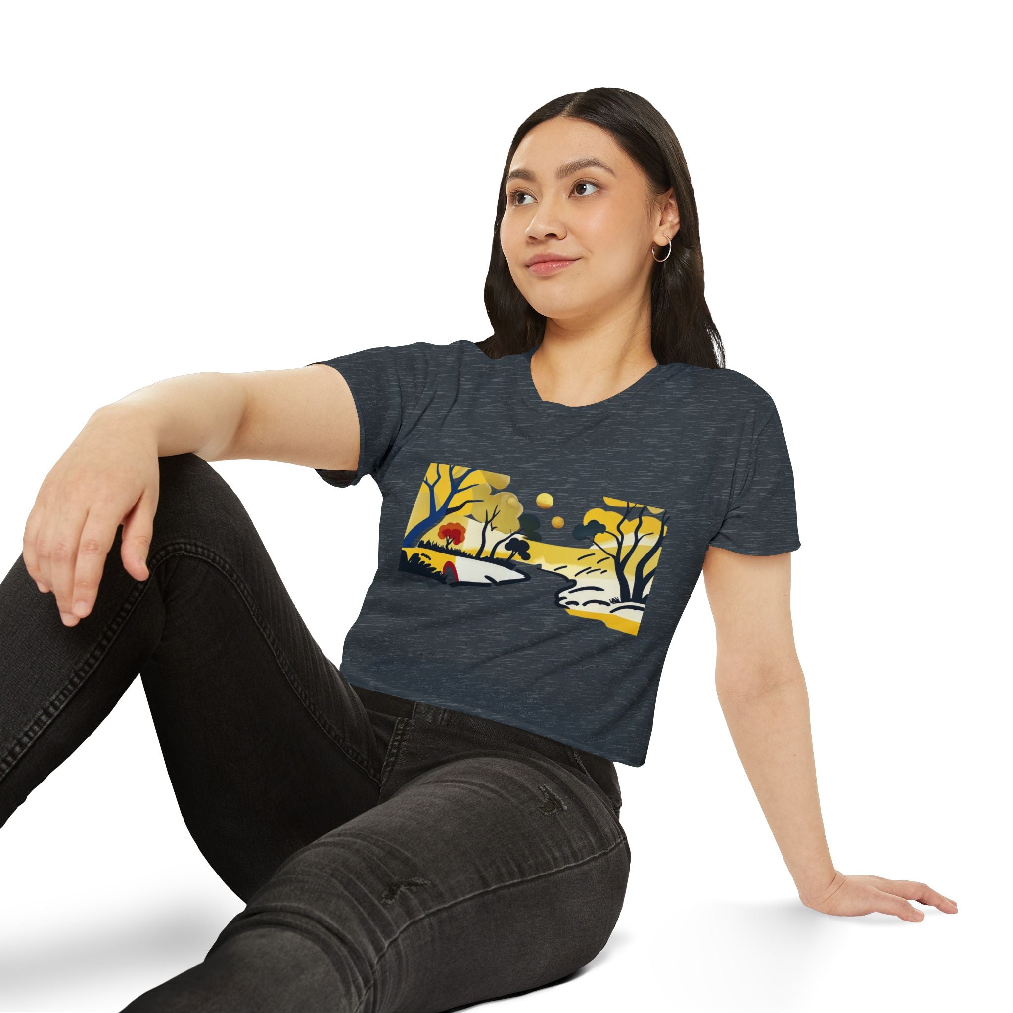 Serenity Flow – Women’s Impressionist Landscape Tee, Casual Chic Top, Gift for Her