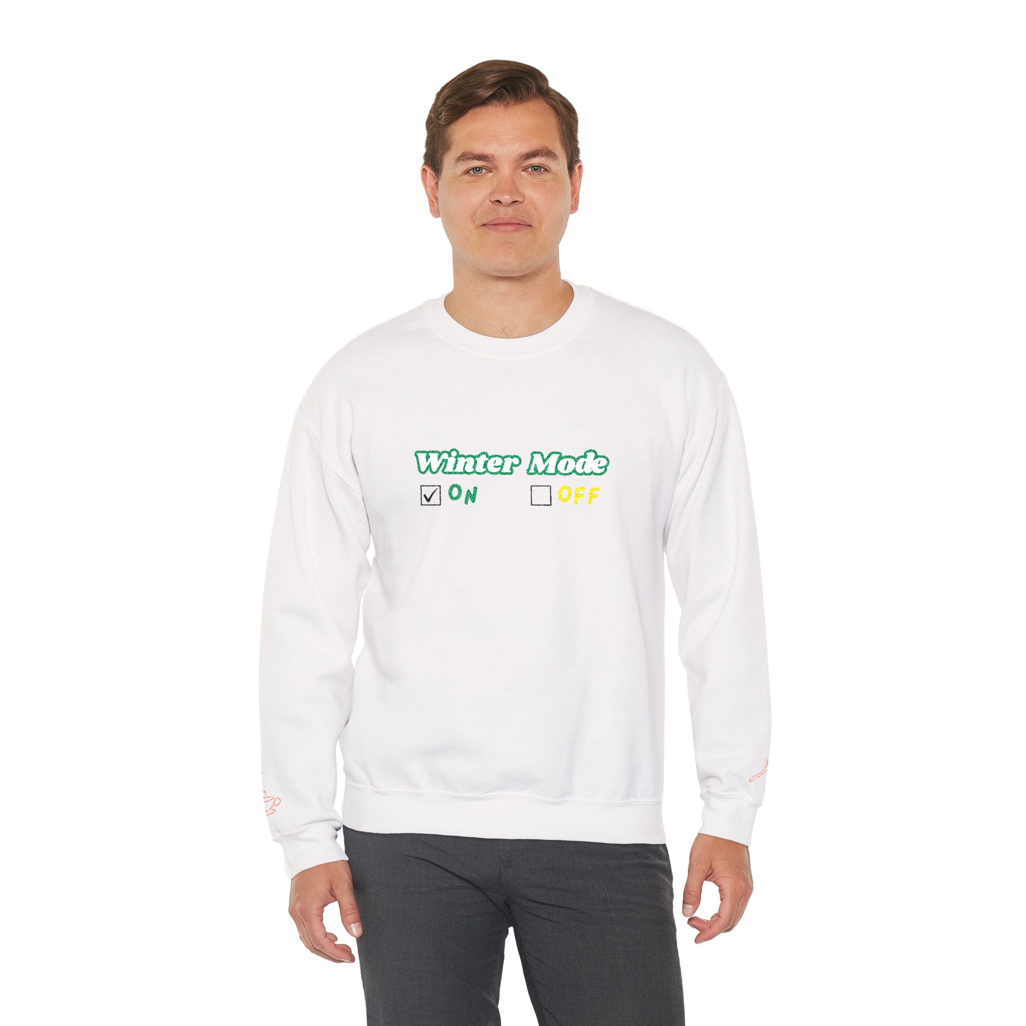 Winter Mode On/Off’ Embroidered Sweatshirt – Cozy Unisex Crewneck, Perfect for Winter & Holidays