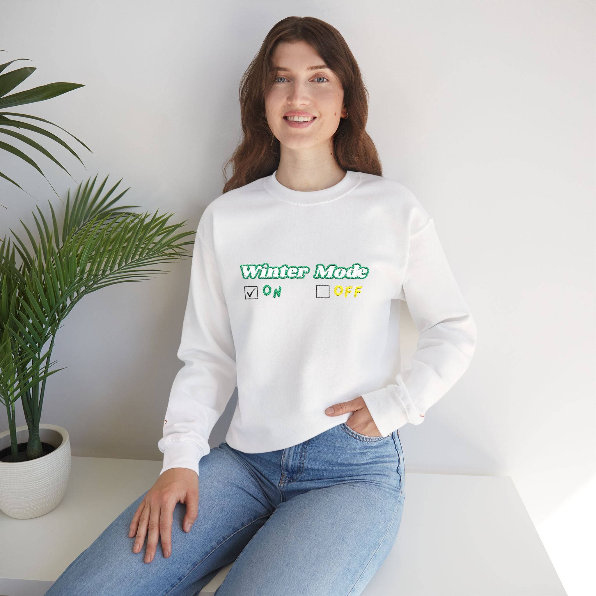 Winter Mode On/Off’ Embroidered Sweatshirt – Cozy Unisex Crewneck, Perfect for Winter & Holidays