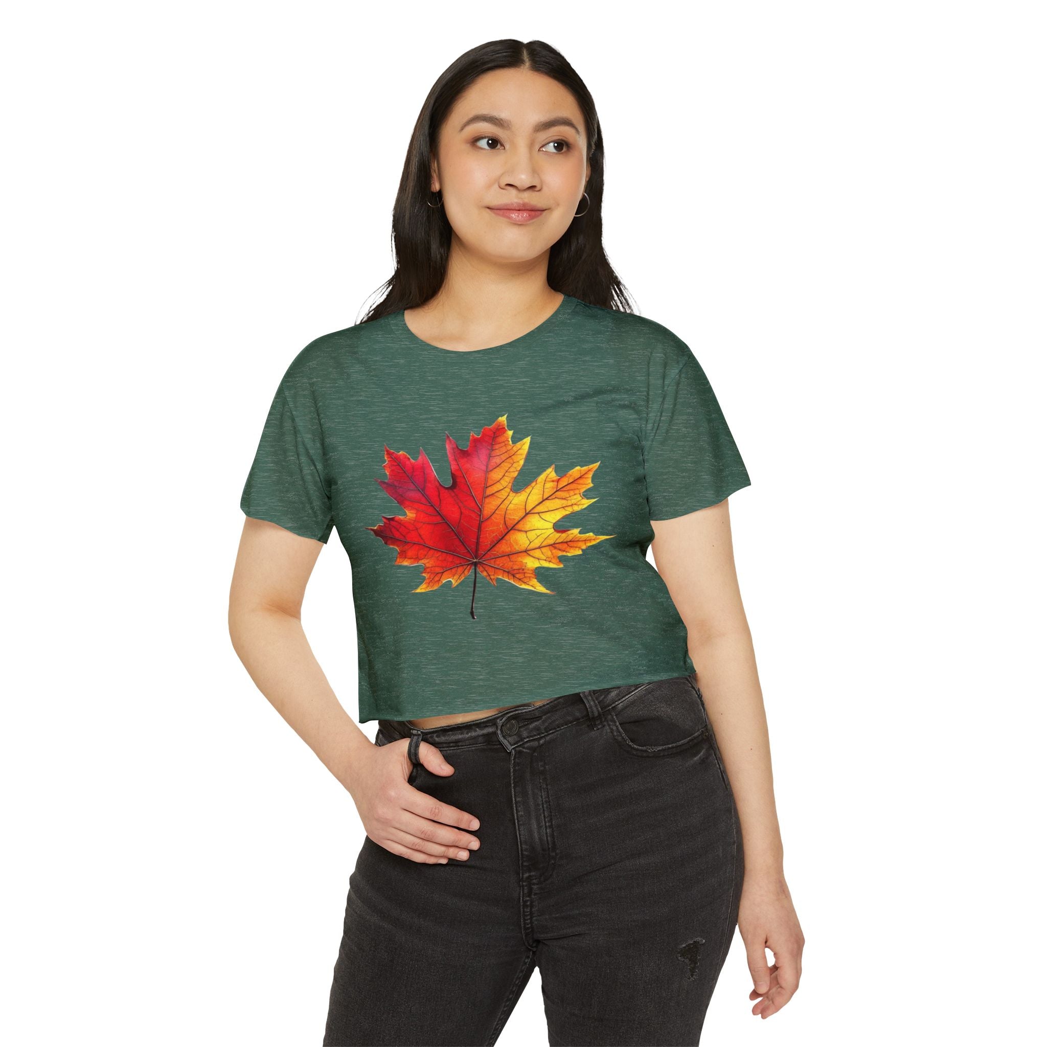 Fall Leaf Festival Crop Top – Boho Autumn Party Tee, Eco-Friendly Fashion