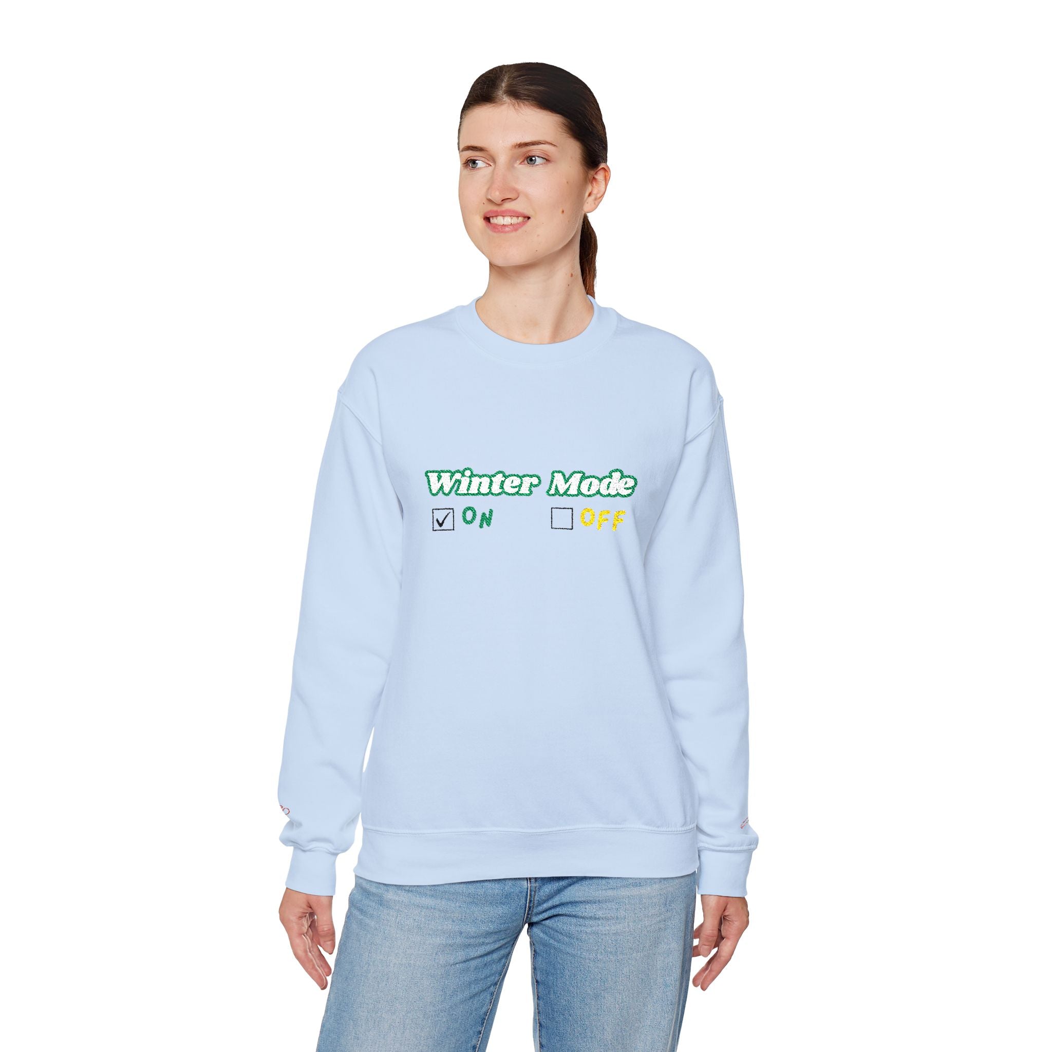 Winter Mode On/Off’ Embroidered Sweatshirt – Cozy Unisex Crewneck, Perfect for Winter & Holidays