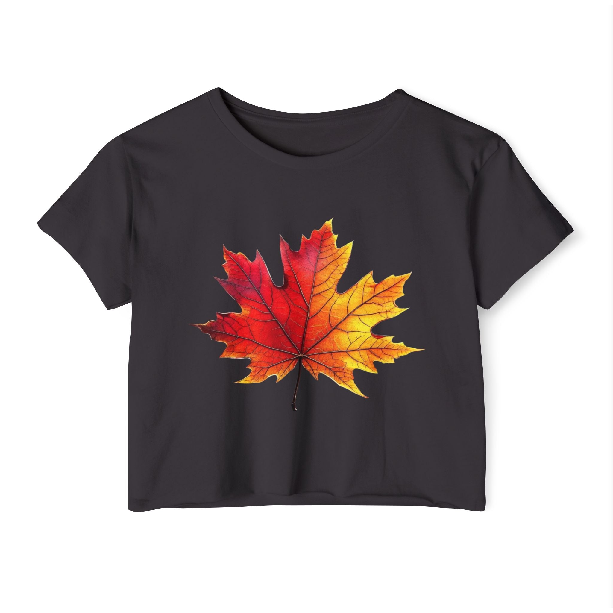 Fall Leaf Festival Crop Top – Boho Autumn Party Tee, Eco-Friendly Fashion