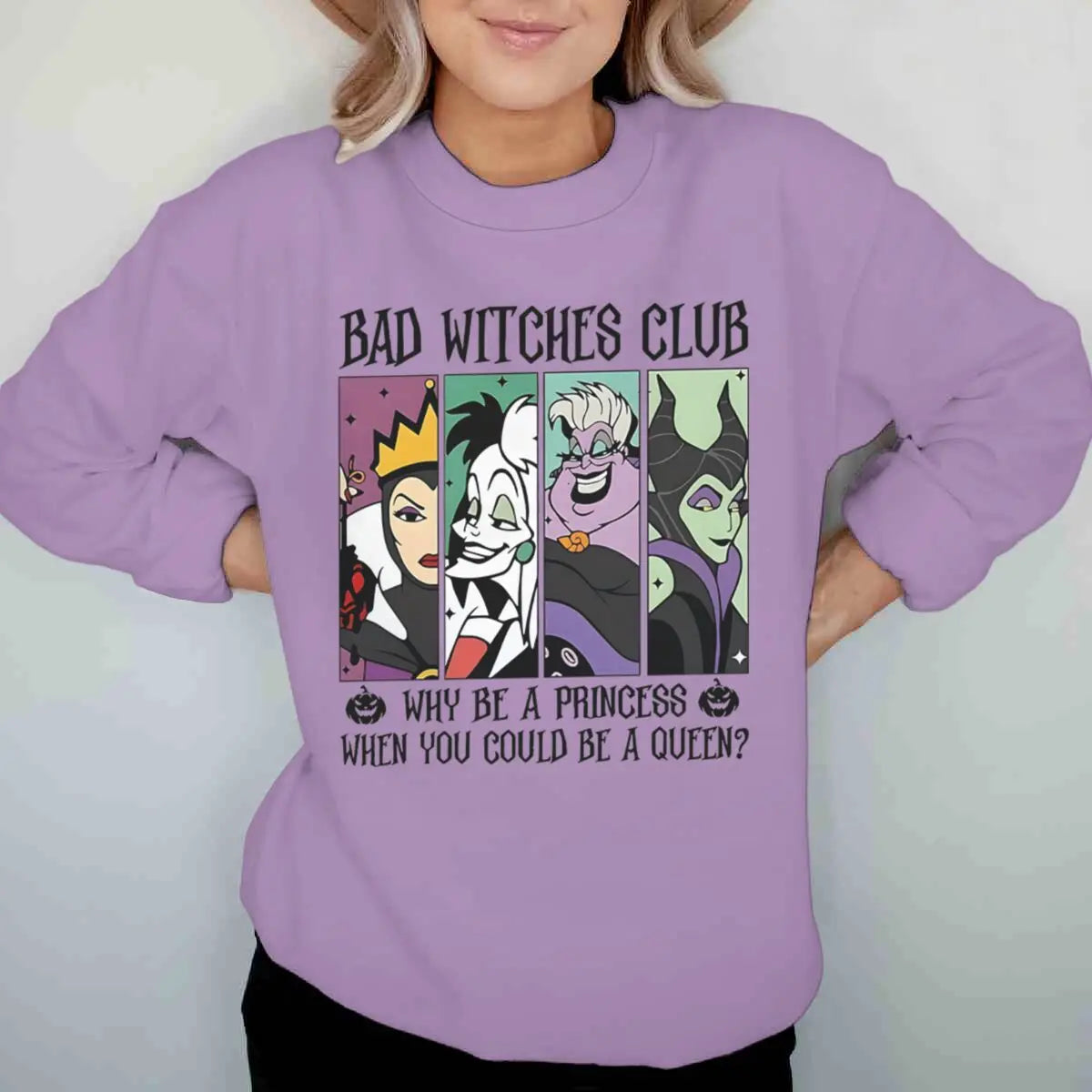 Vintage Disney Bad Witches Club Sweatshirt – Women’s Halloween Crewneck Pullover, Long Sleeve Fall & Winter Top
