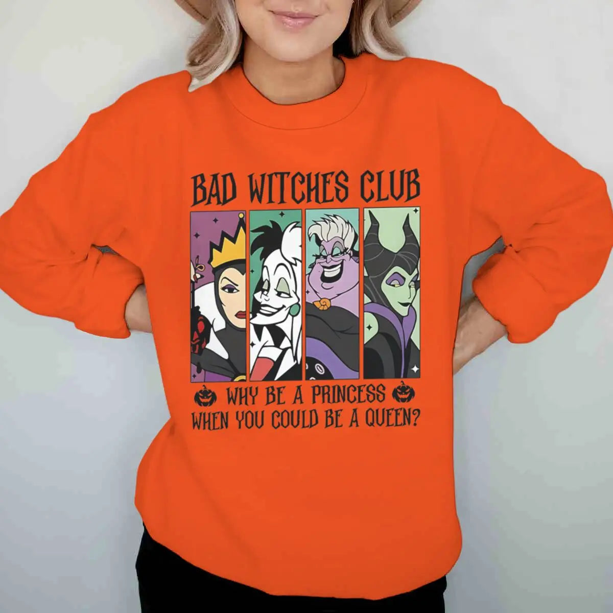 Vintage Disney Bad Witches Club Sweatshirt – Women’s Halloween Crewneck Pullover, Long Sleeve Fall & Winter Top