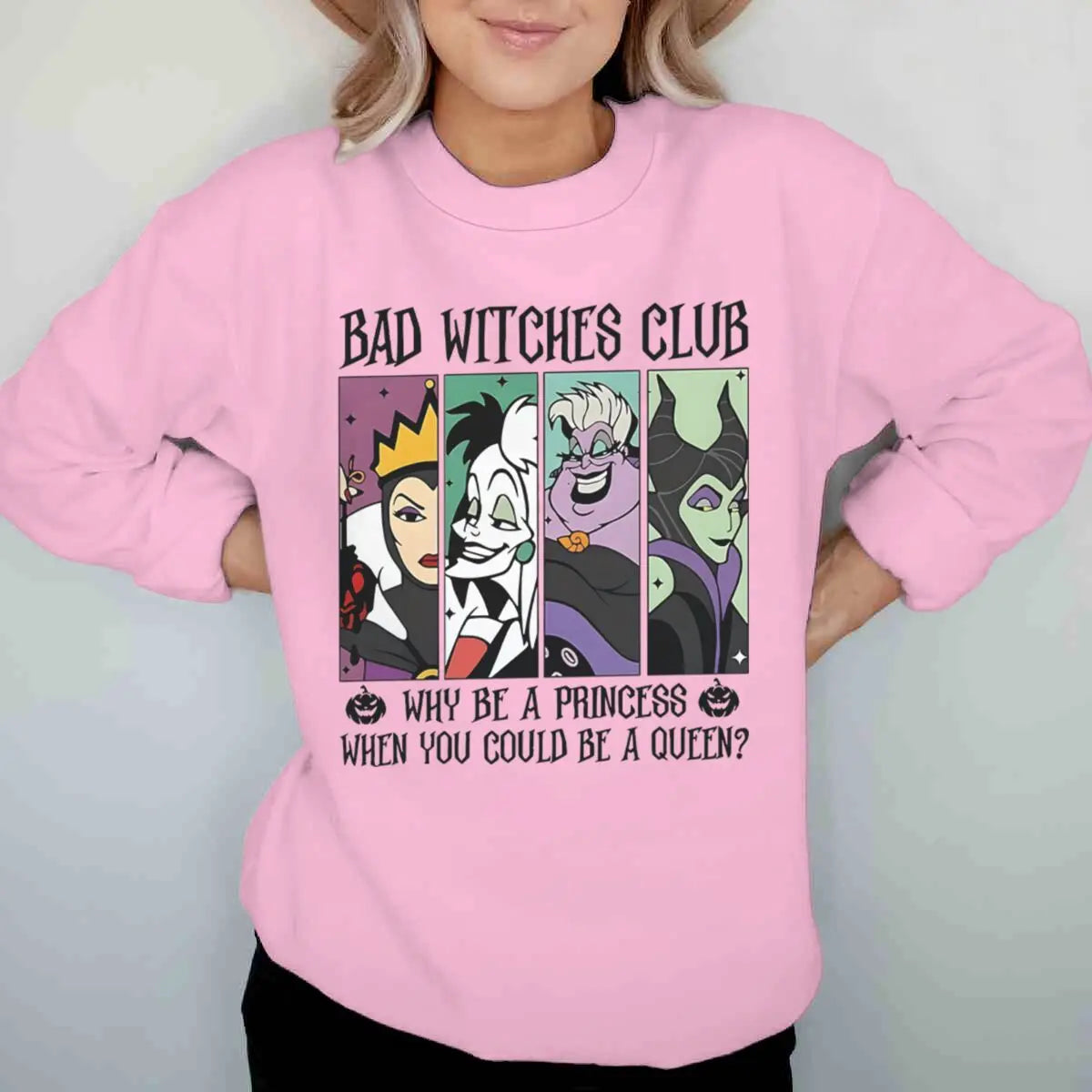 Vintage Disney Bad Witches Club Sweatshirt – Women’s Halloween Crewneck Pullover, Long Sleeve Fall & Winter Top