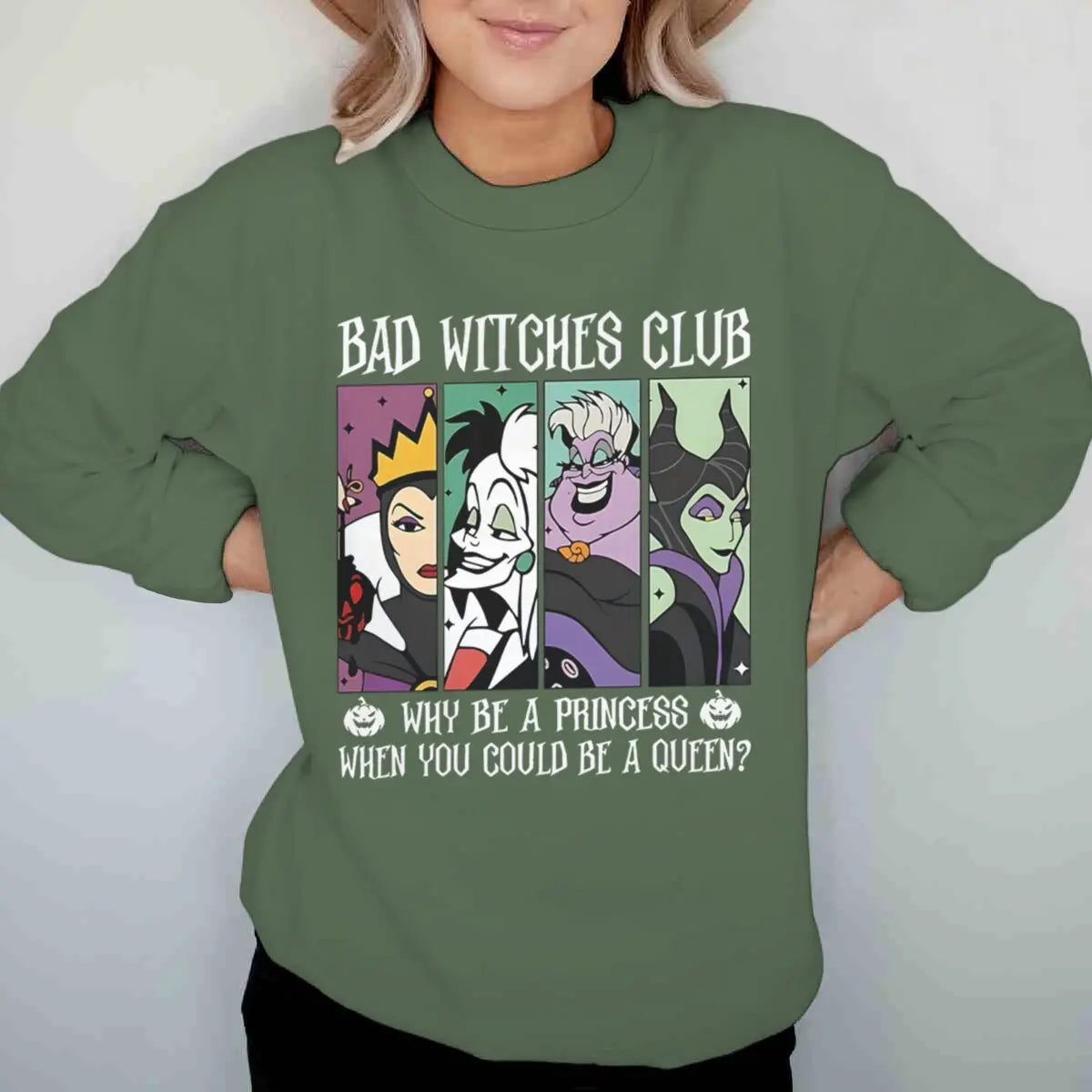 Vintage Disney Bad Witches Club Sweatshirt – Women’s Halloween Crewneck Pullover, Long Sleeve Fall & Winter Top