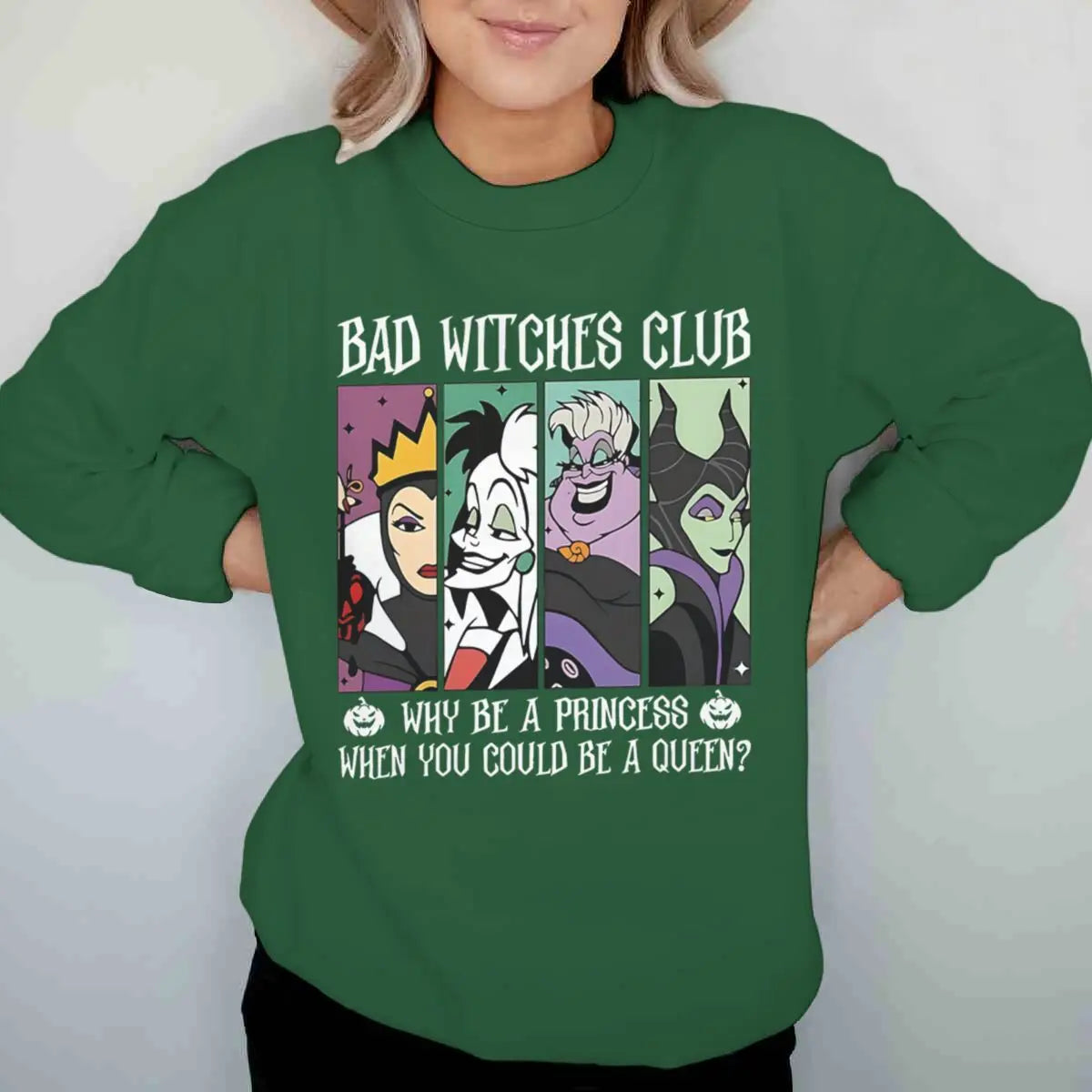 Vintage Disney Bad Witches Club Sweatshirt – Women’s Halloween Crewneck Pullover, Long Sleeve Fall & Winter Top