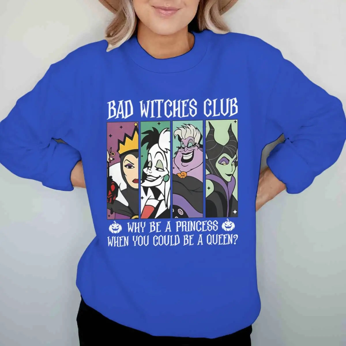 Vintage Disney Bad Witches Club Sweatshirt – Women’s Halloween Crewneck Pullover, Long Sleeve Fall & Winter Top