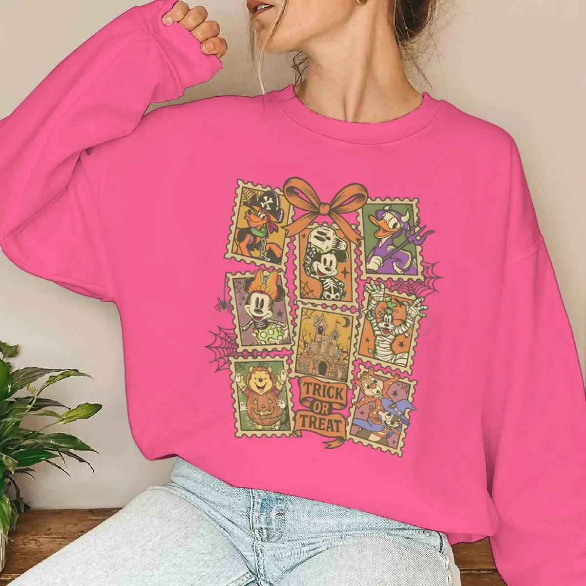 Halloween Mickey & Friends Sweatshirt – Women’s Oversized Crewneck Pullover, Long Sleeve Fall & Winter Top
