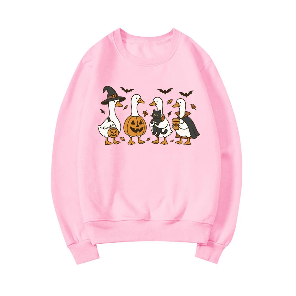 Halloween Goose Sweatshirt – Funny Women’s Long Sleeve Crewneck Pullover, Spooky Fall Streetwear Top