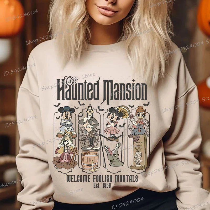 Haunted Mansion Disney Halloween Sweatshirt – Mickey Mouse & Friends Cartoon Pullover for Women & Men, Fall Sportswear