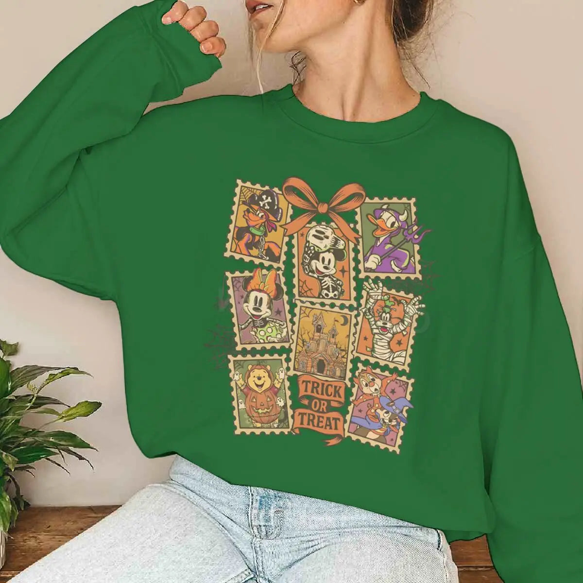 Halloween Mickey & Friends Sweatshirt – Women’s Oversized Crewneck Pullover, Long Sleeve Fall & Winter Top