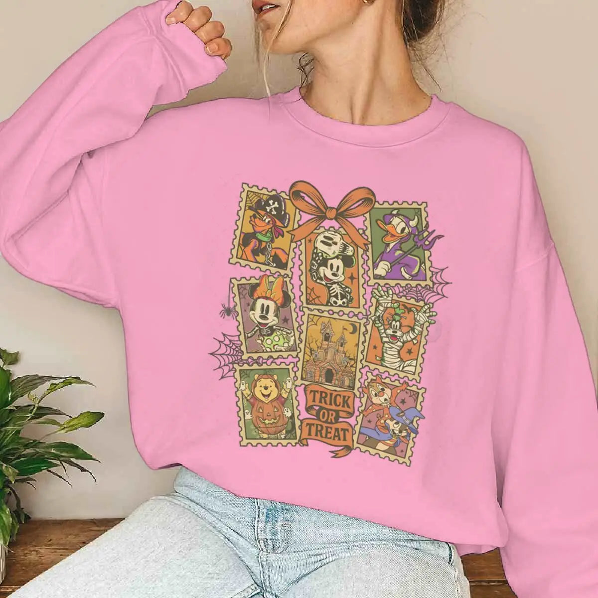 Halloween Mickey & Friends Sweatshirt – Women’s Oversized Crewneck Pullover, Long Sleeve Fall & Winter Top
