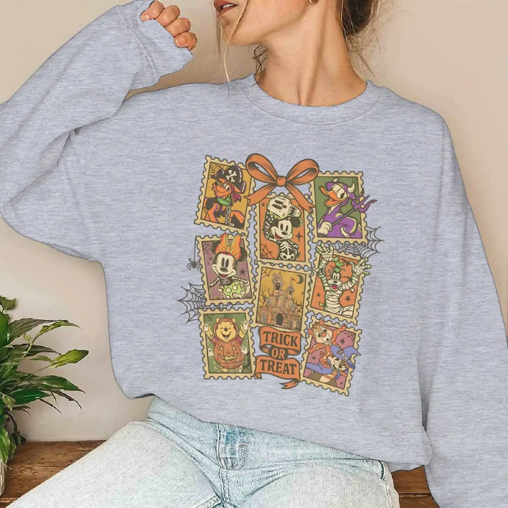 Halloween Mickey & Friends Sweatshirt – Women’s Oversized Crewneck Pullover, Long Sleeve Fall & Winter Top