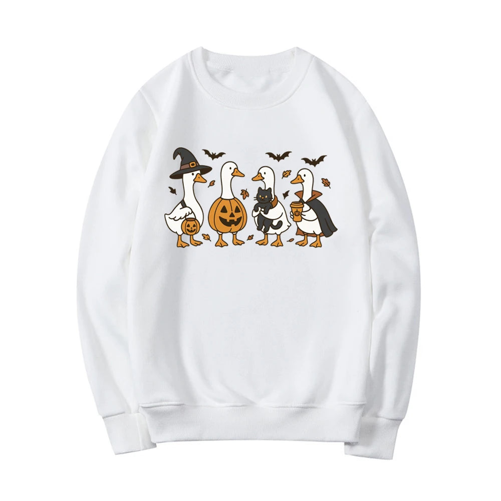 Halloween Goose Sweatshirt – Funny Women’s Long Sleeve Crewneck Pullover, Spooky Fall Streetwear Top