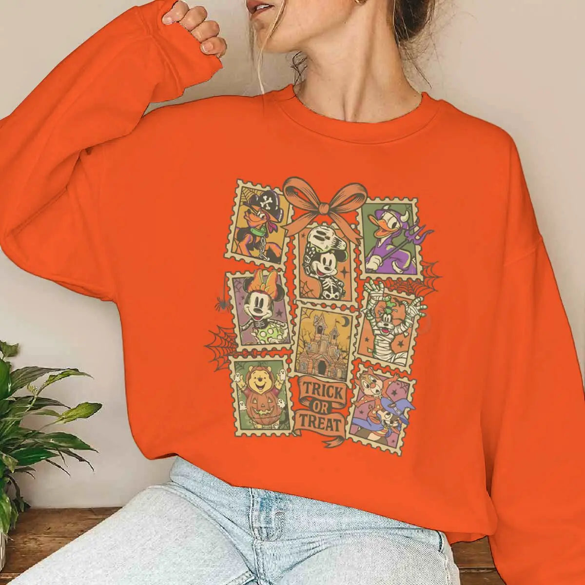 Halloween Mickey & Friends Sweatshirt – Women’s Oversized Crewneck Pullover, Long Sleeve Fall & Winter Top